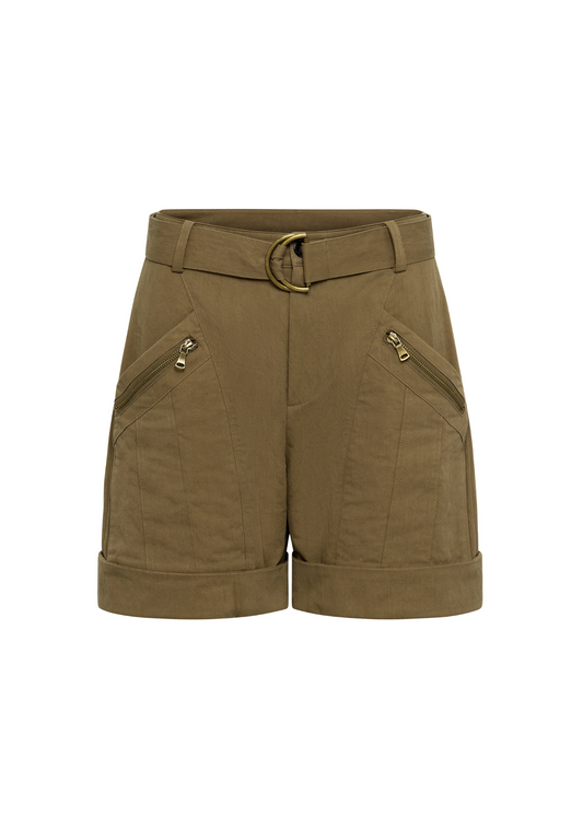 Brown shorts with a belt on a white background