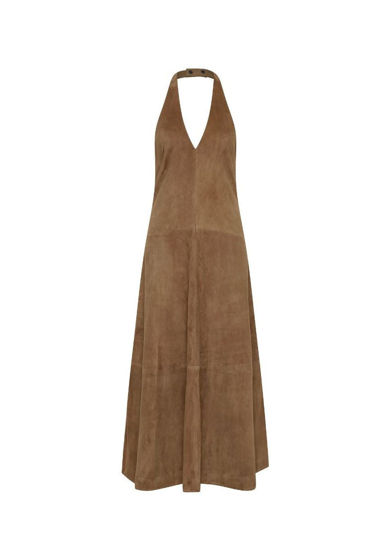 Suede Halter Plunge Dress