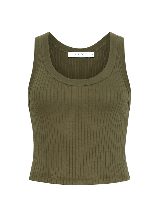 Green ribbed tank top on a white background