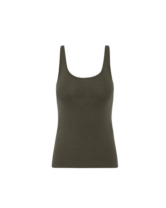 Organic Cotton Slim Scoop Tank | Khaki