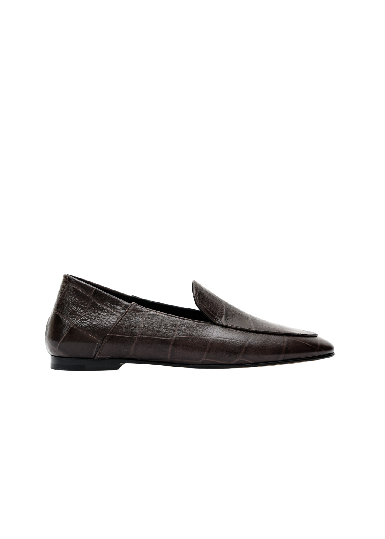 Pair of black loafers on a white background