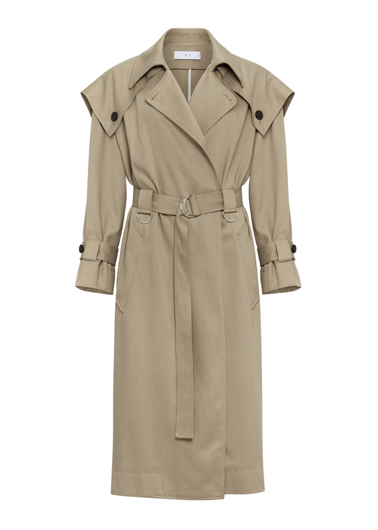 Beige trench coat on a white background