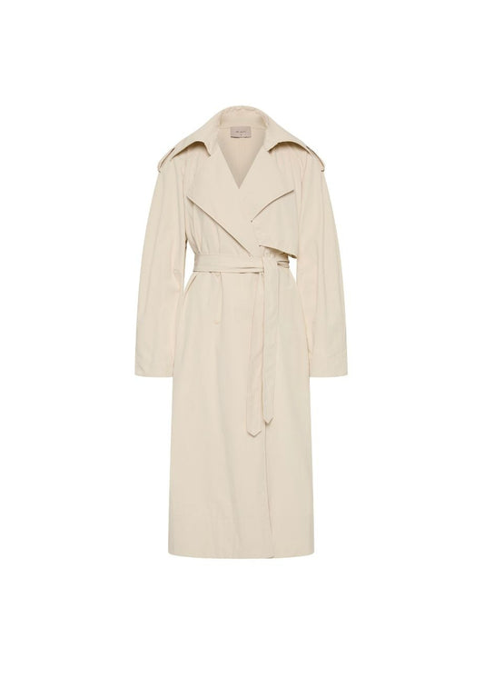 Beige trench coat on a white background