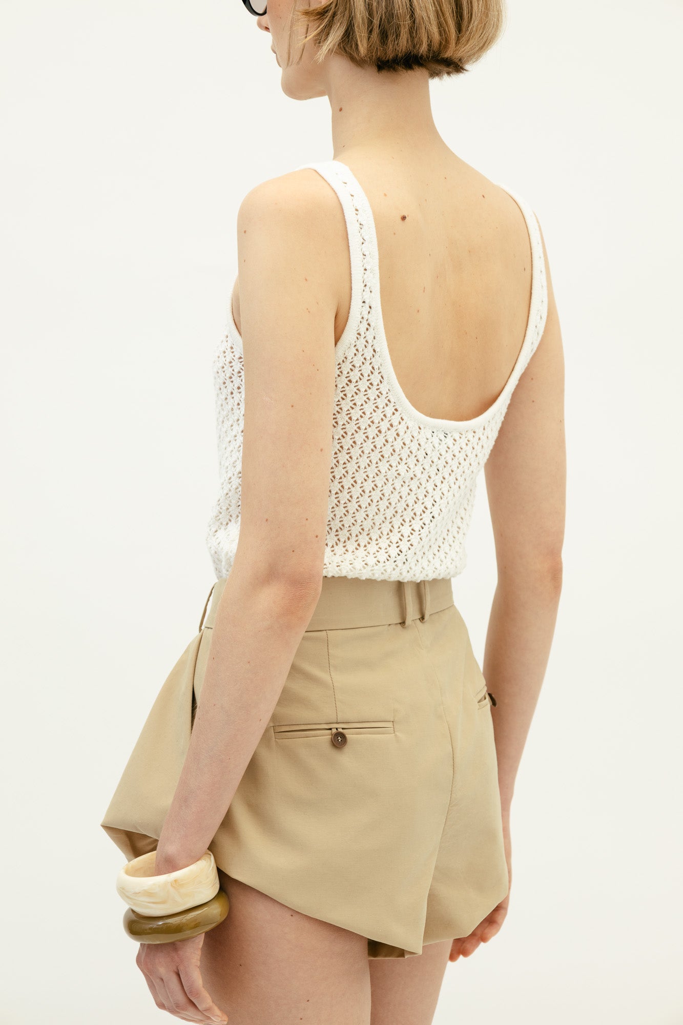 Flared Wool Shorts in Beige