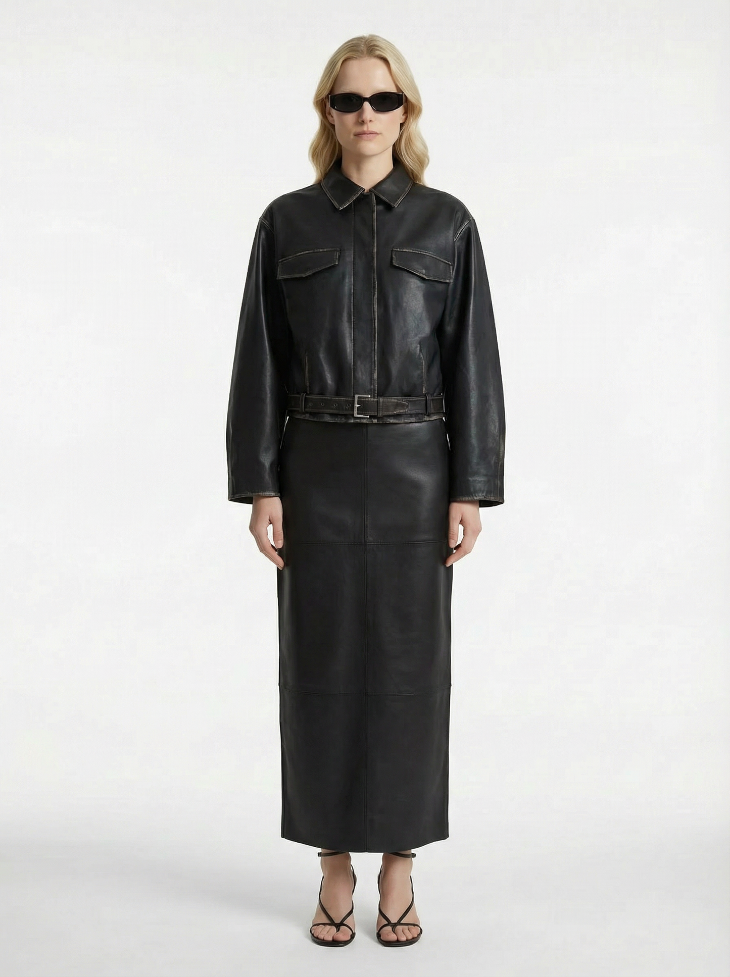 Brushed Leather Belted Jacket