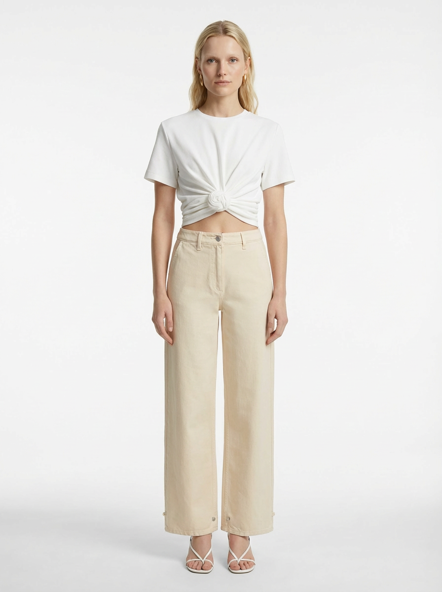 Knotted Jersey T-shirt in Cream