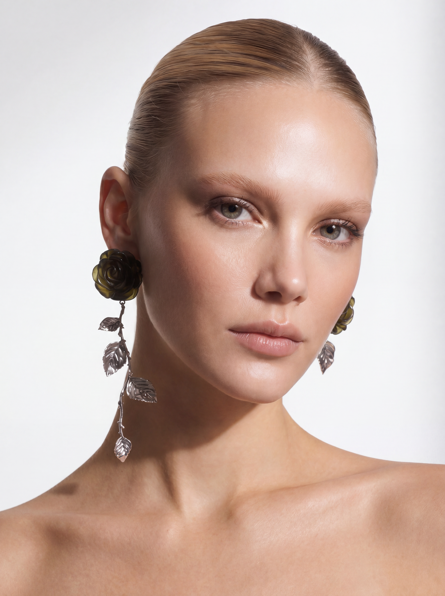 Magda Butrym Rose Asymmetric Drop Earrings in black, view 2
