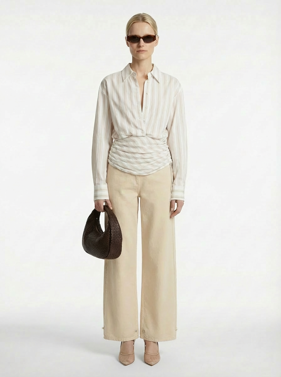 Mar Stripe Side Ruche Cummerbund Shirt