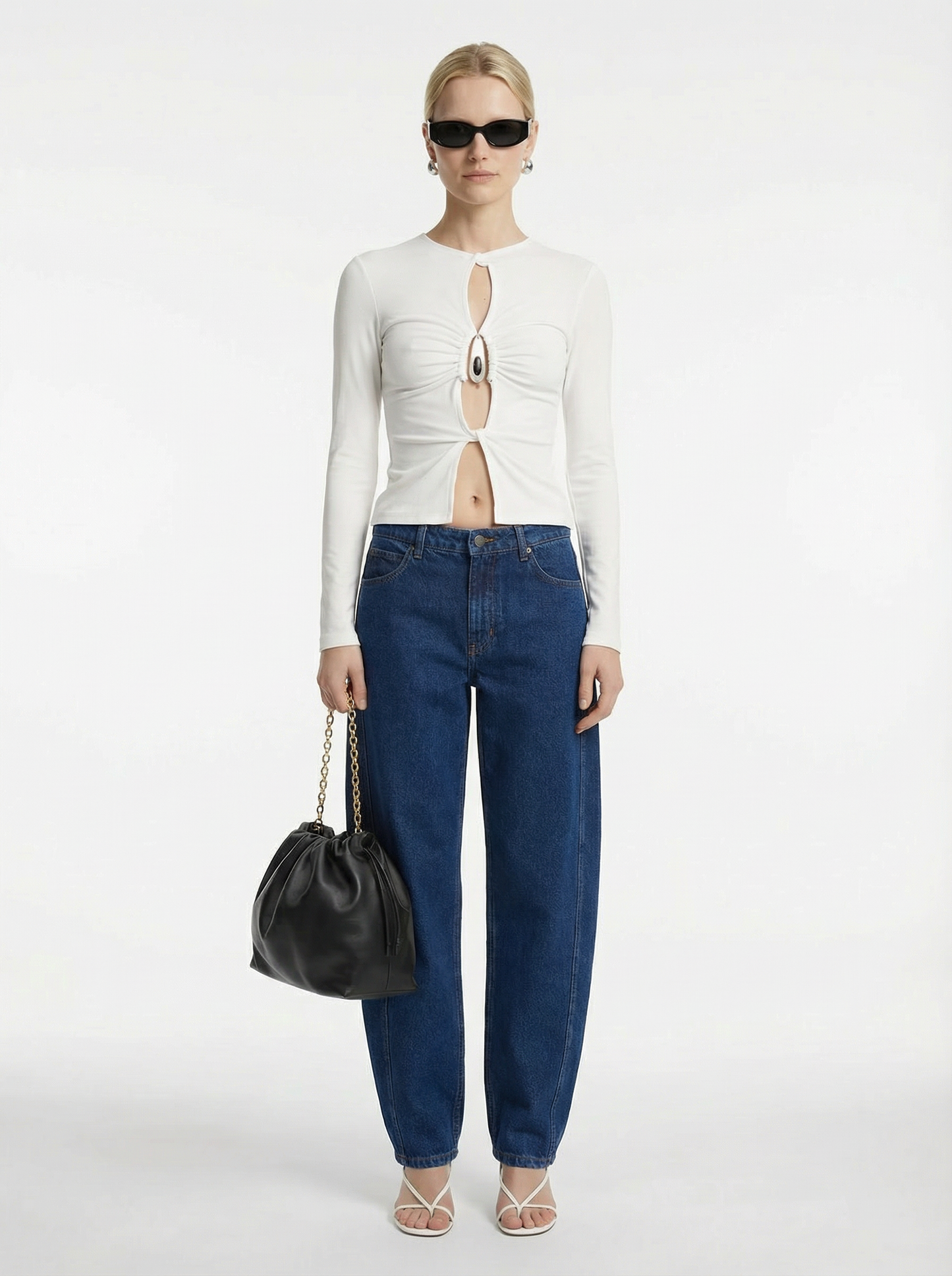 Crystal Pendant Open Twist Long Sleeve Top