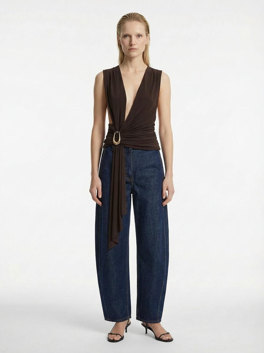 Stone Pin Scarf Drape Top