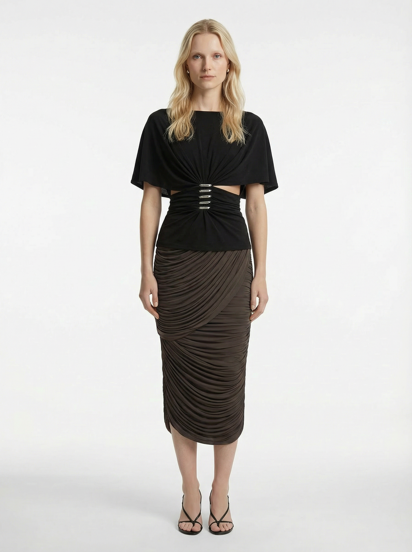 Draped Silk Midi Skirt