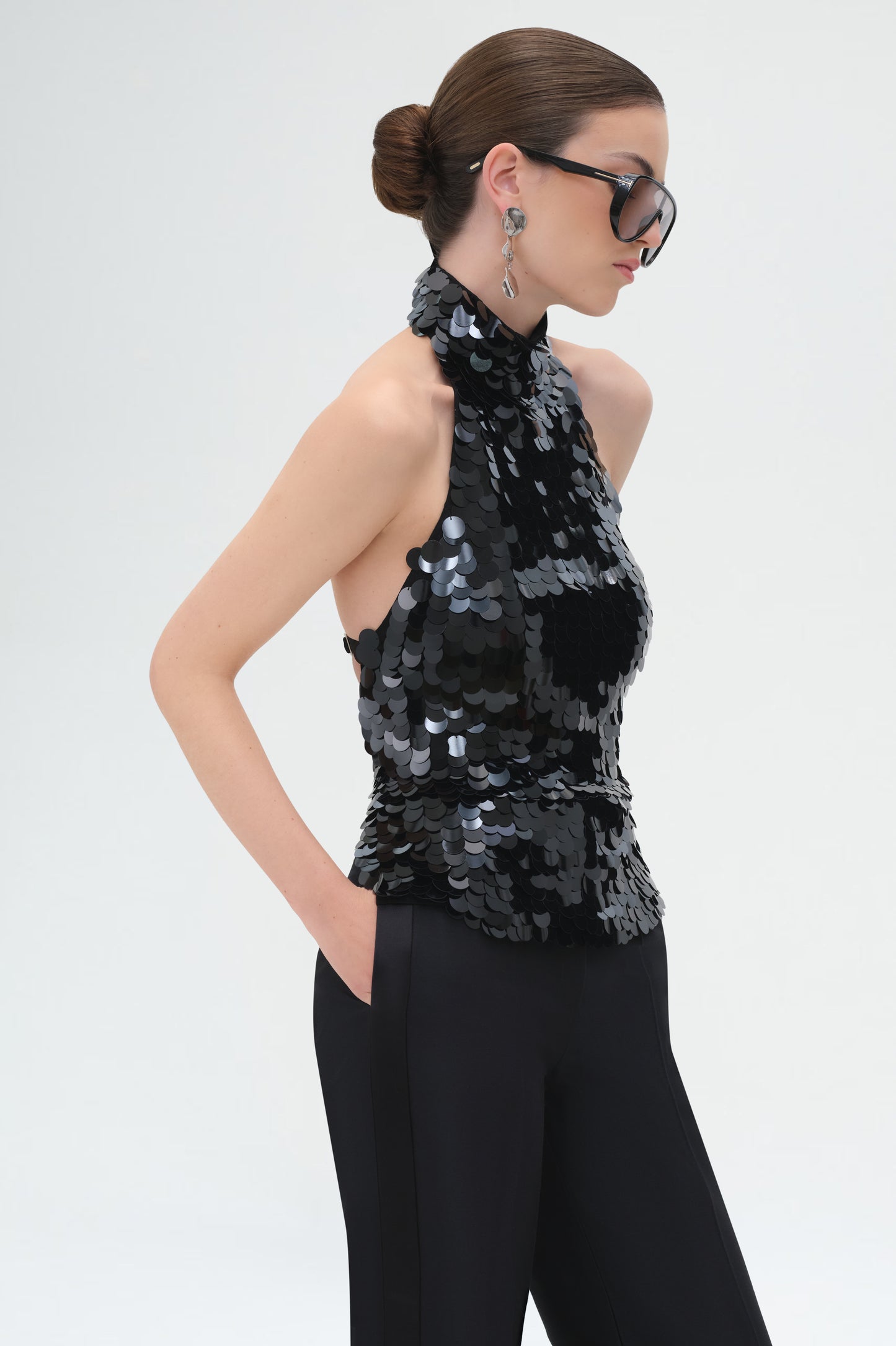 Full Sequins Halter Blouse