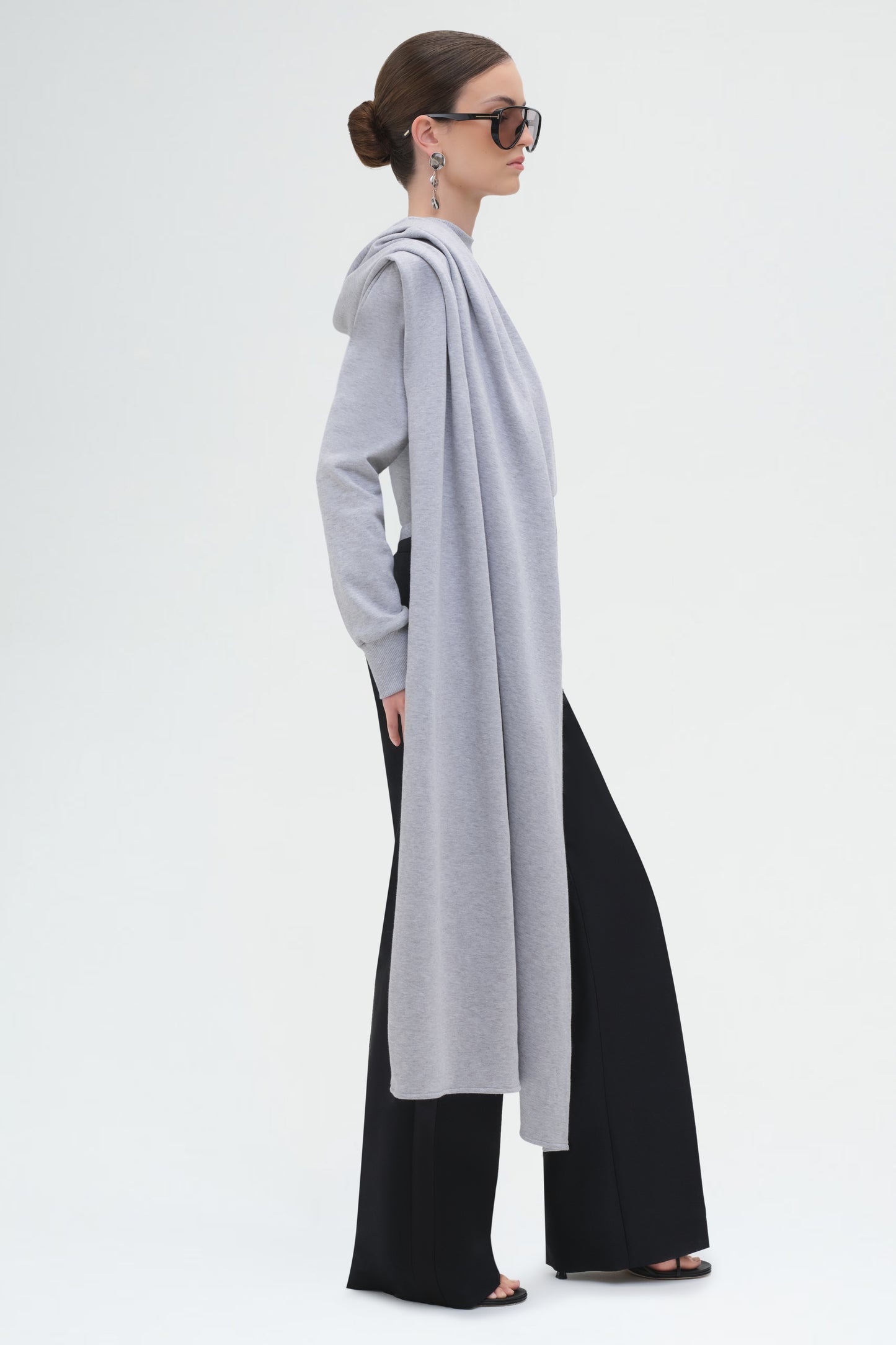 Draped Scarf Sweatshirt in Grey