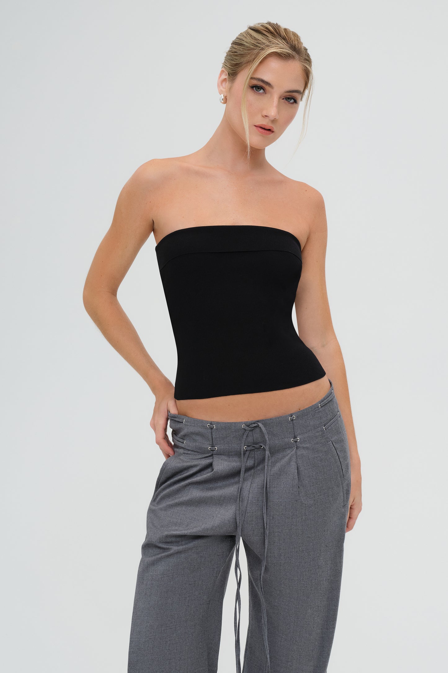 Knit Strapless Top in Black