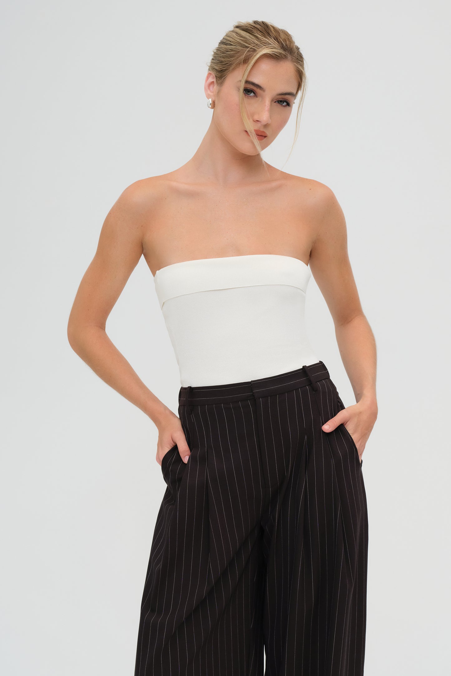 Knit Strapless Top in White