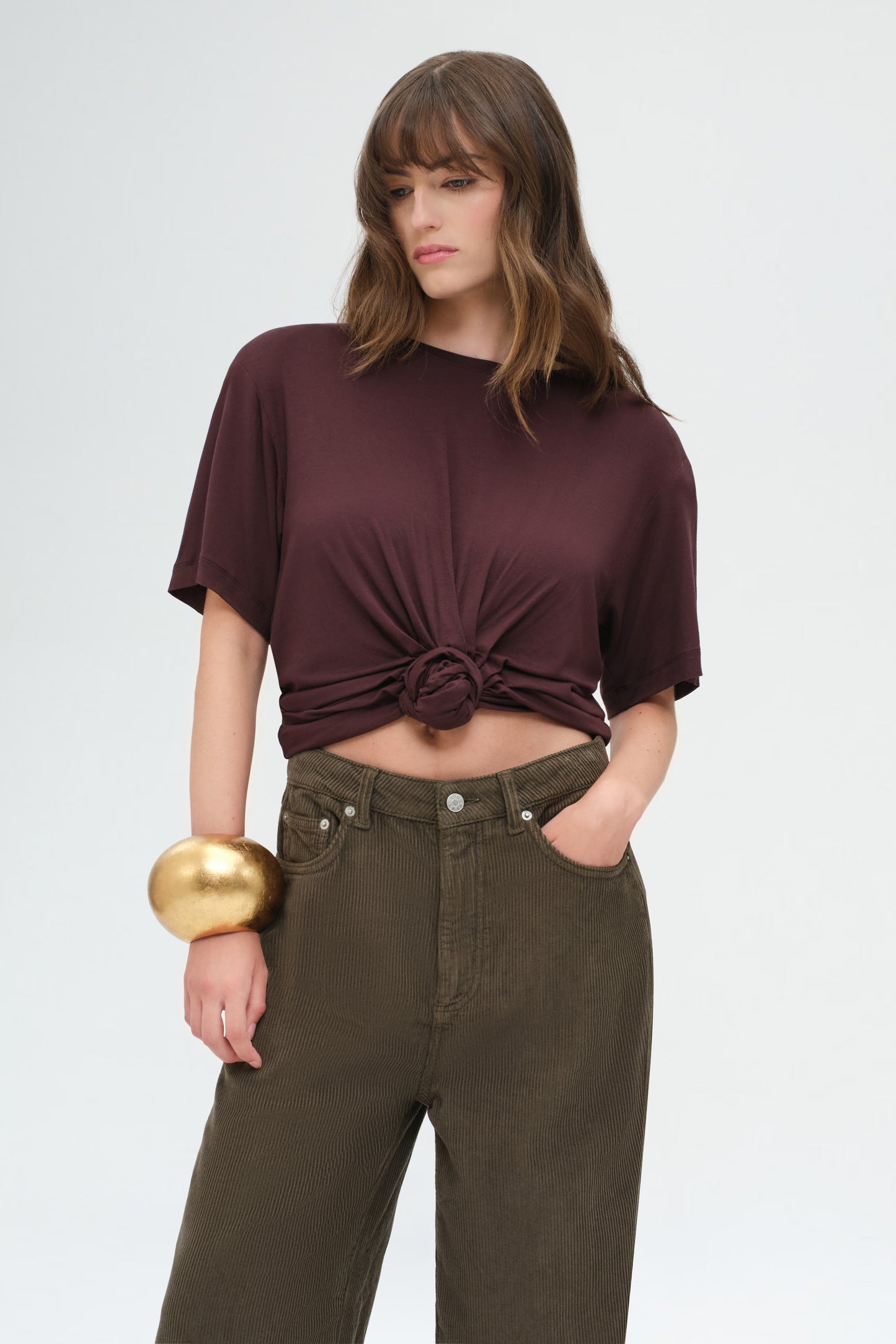 Knotted Jersey T-shirt in Brown