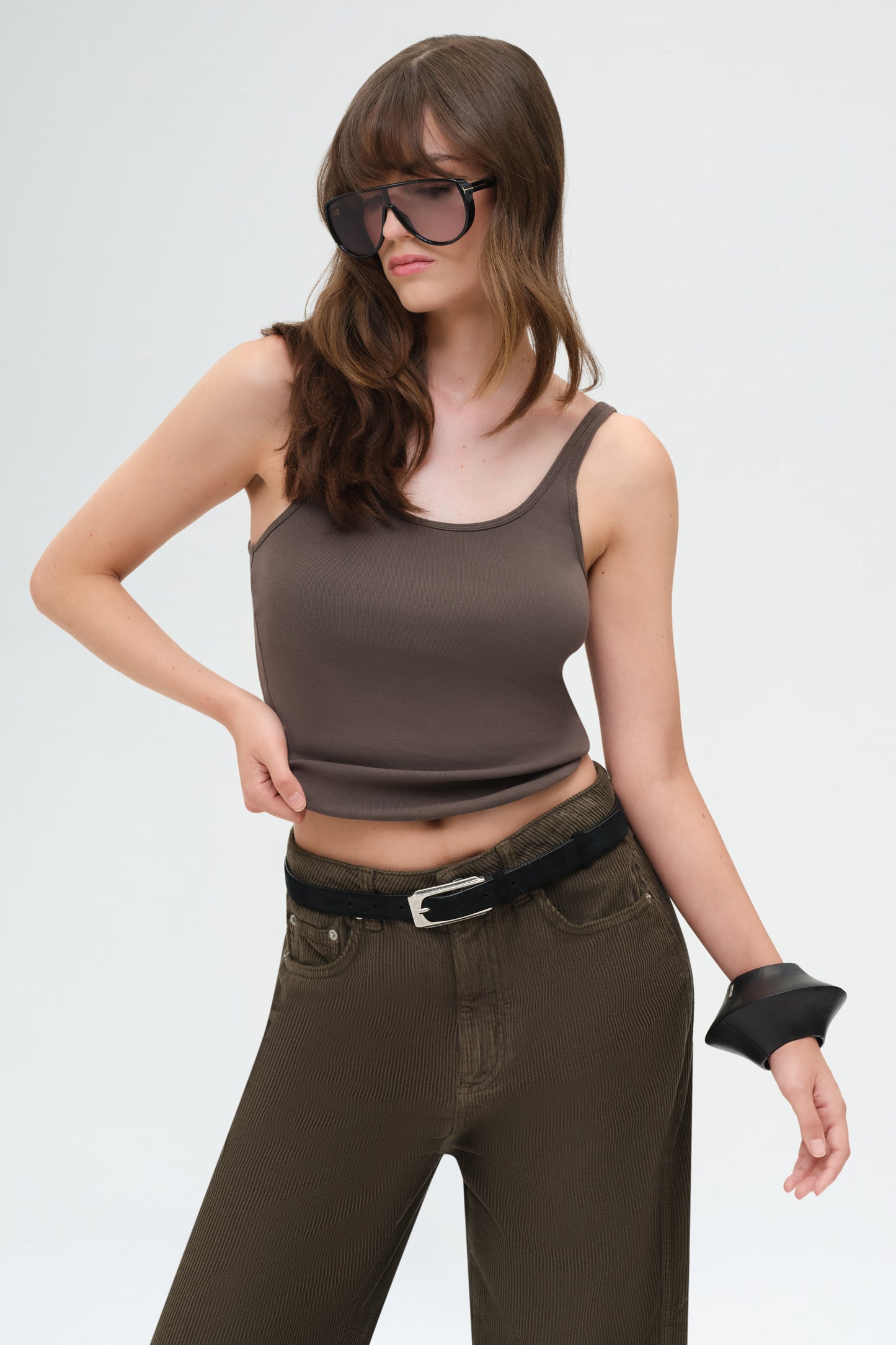 Organic Cotton Slim Scoop Tank | Khaki