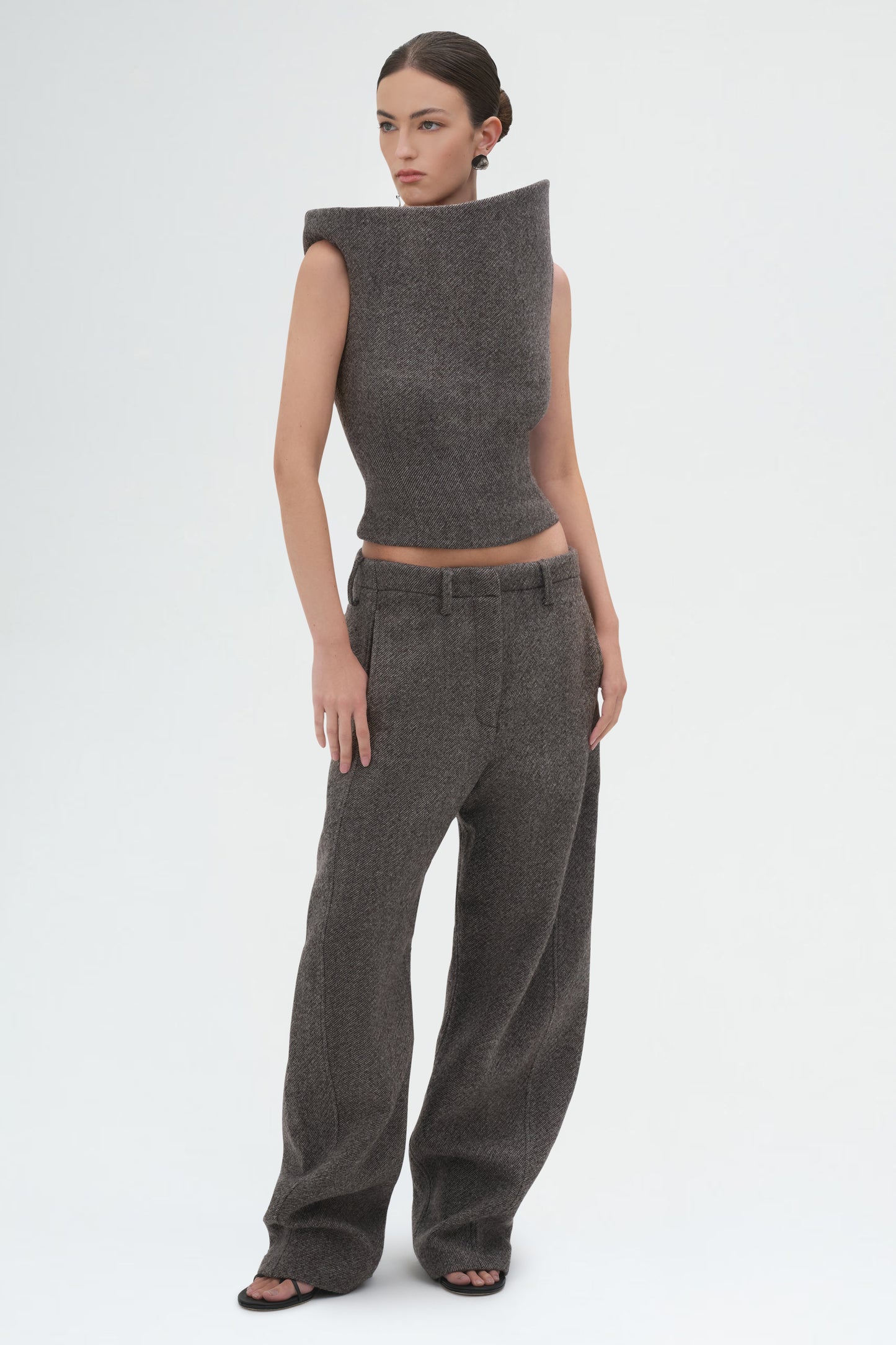 Wide-leg Herringbone Trousers in Grey