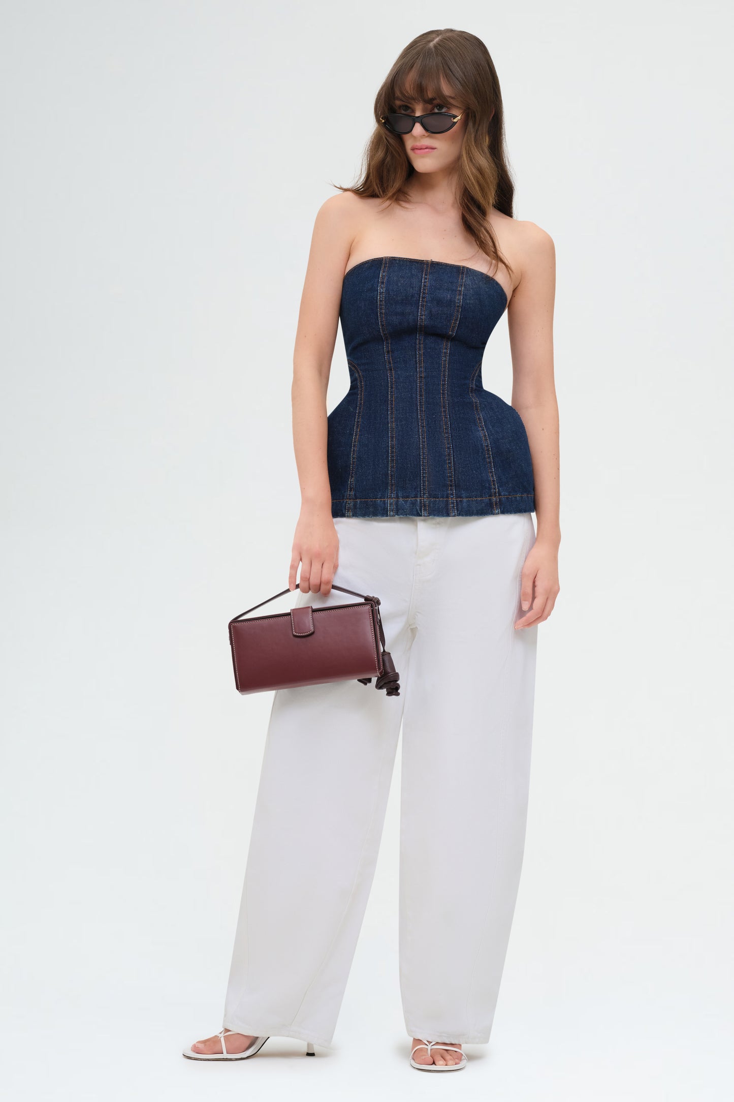 Strapless Denim Corset Top in Navy