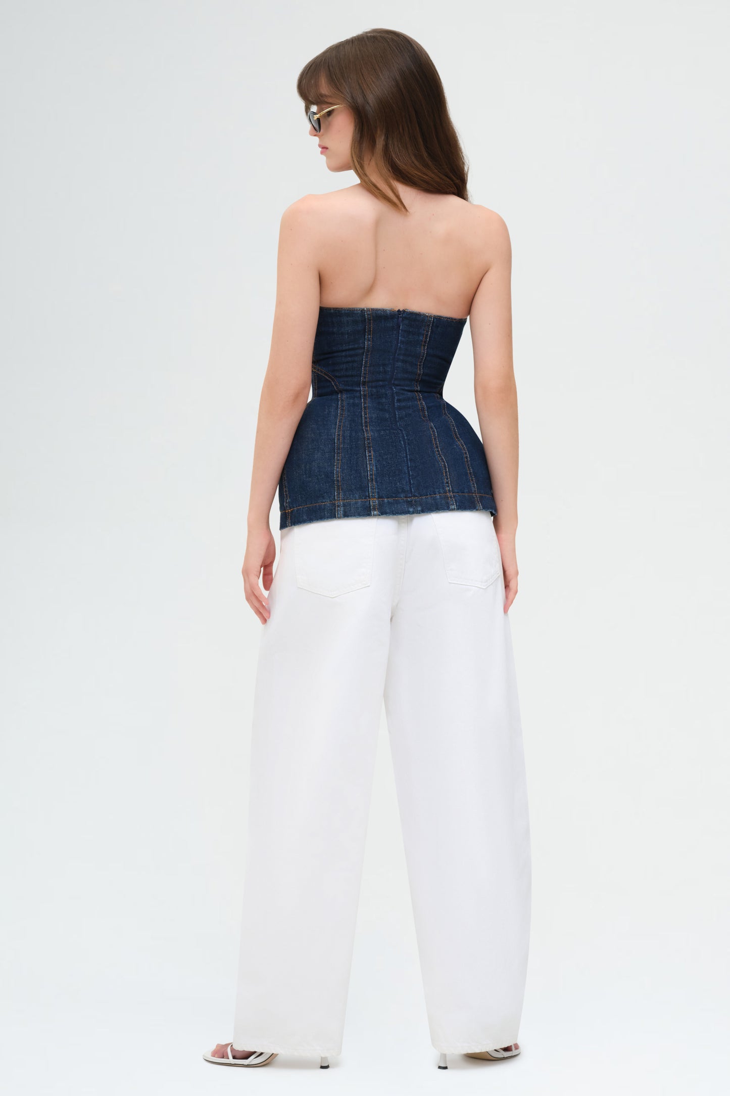 Strapless Denim Corset Top in Navy