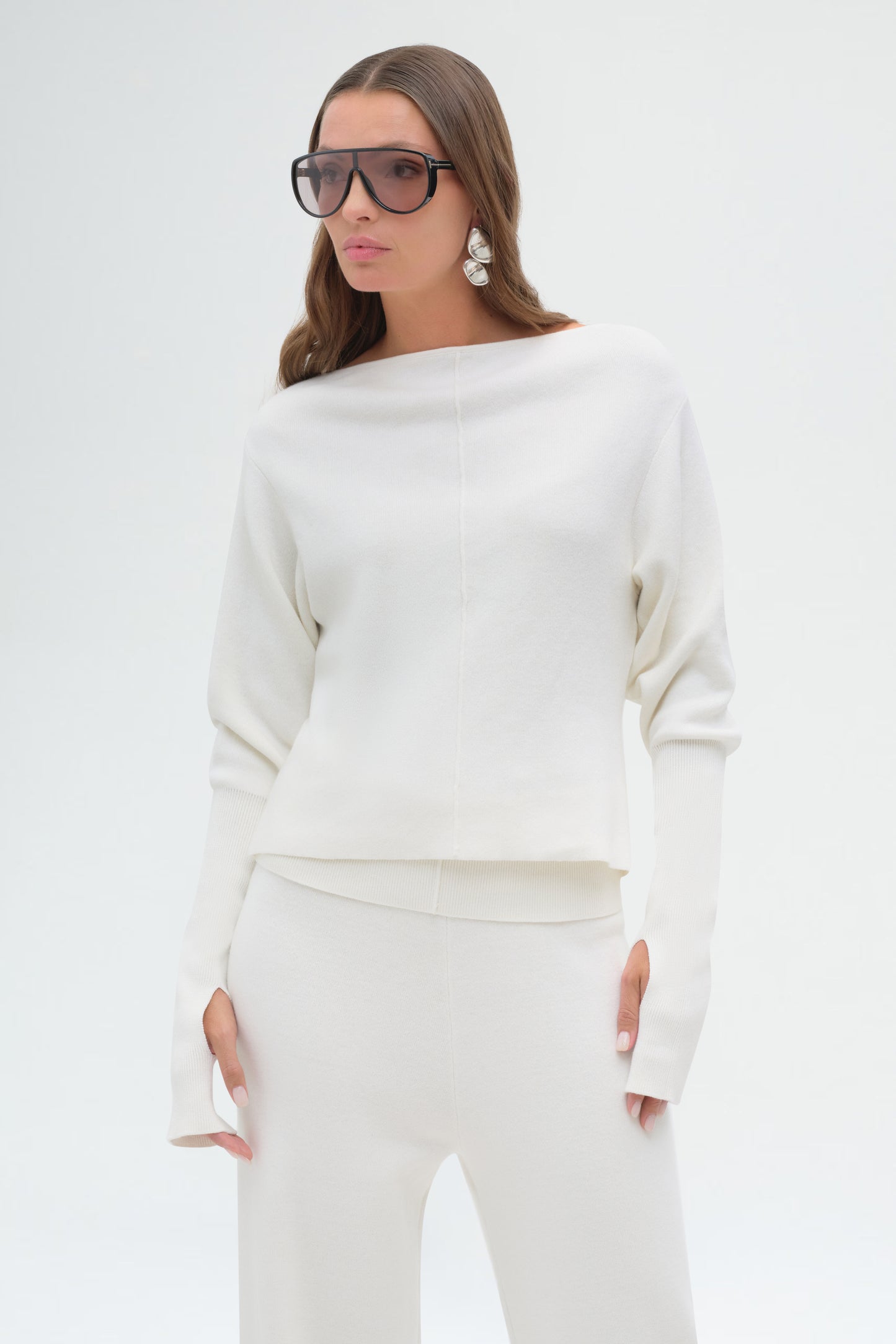 Off Shoulder Seam Long Sleeve Top