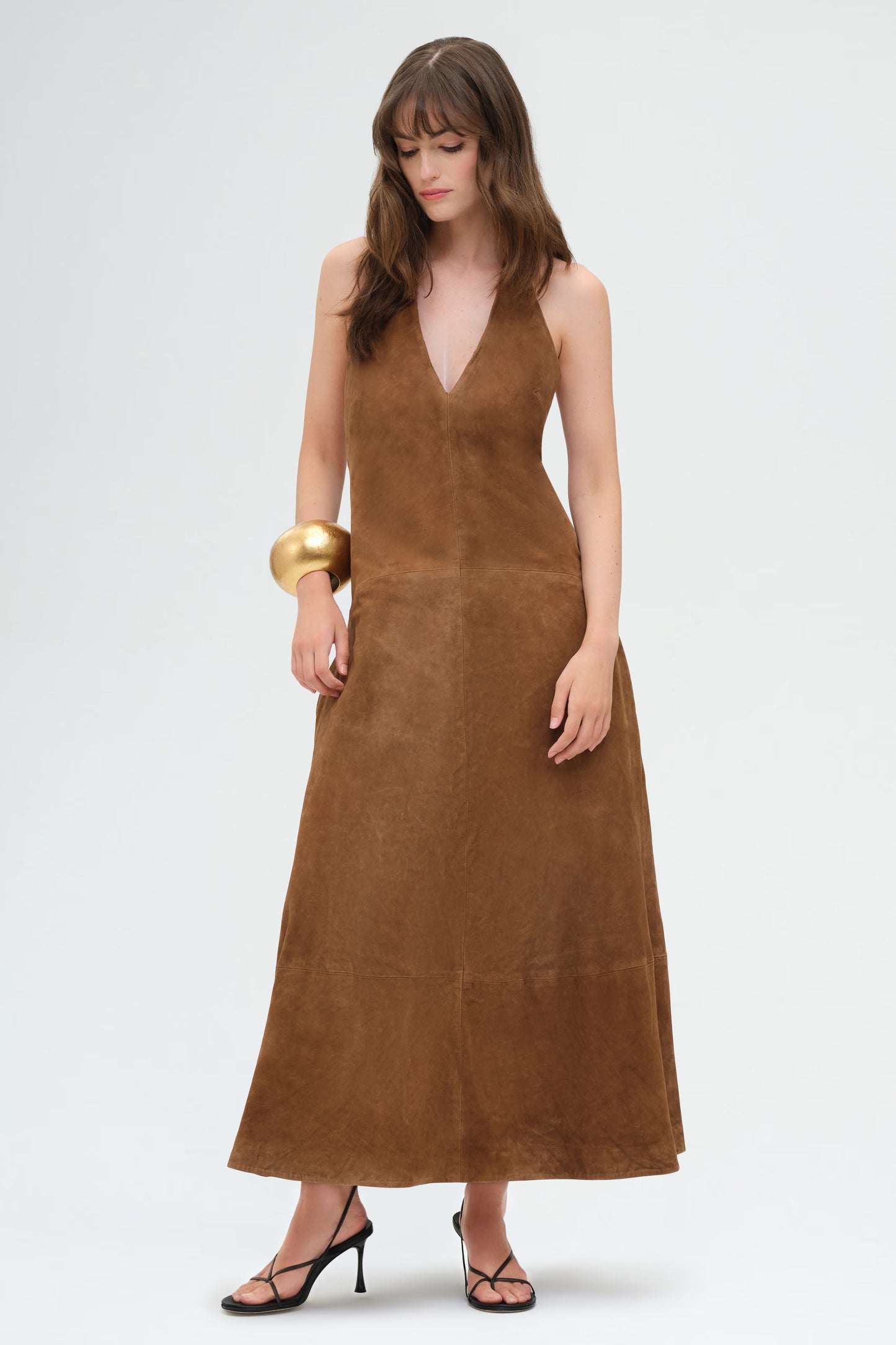 Suede Halter Plunge Dress