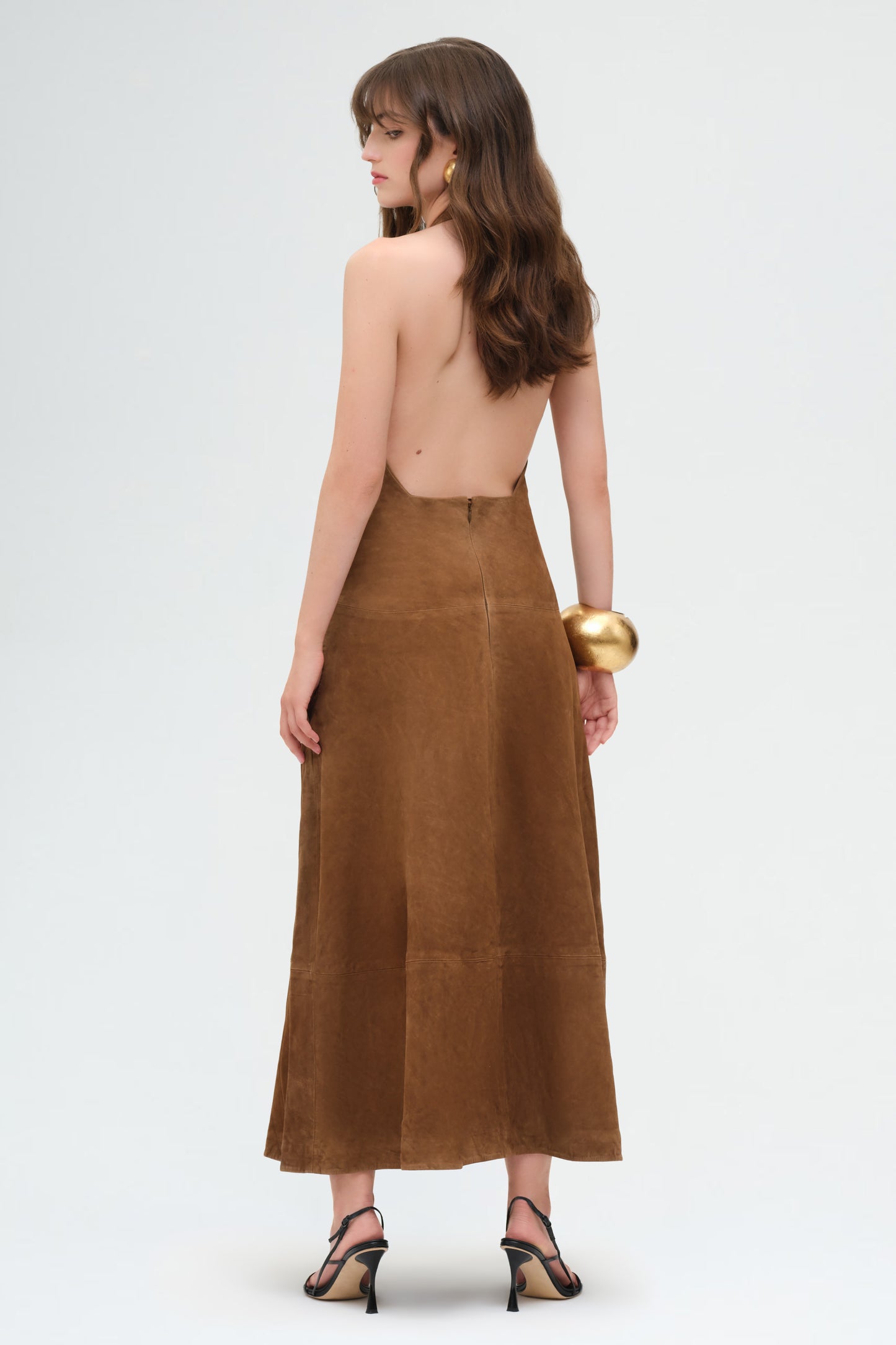 Suede Halter Plunge Dress