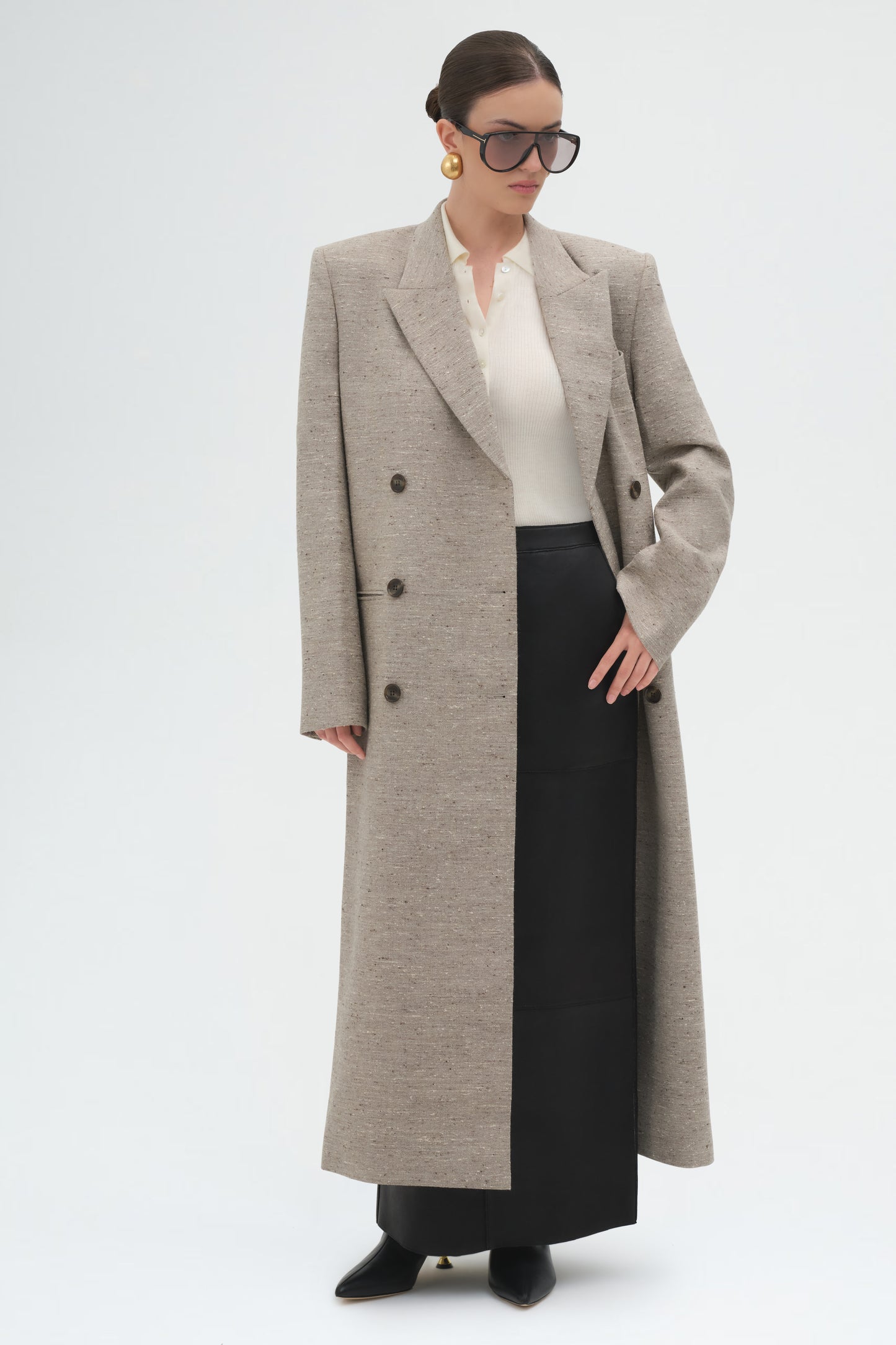 Long Tailored Coat in Beige
