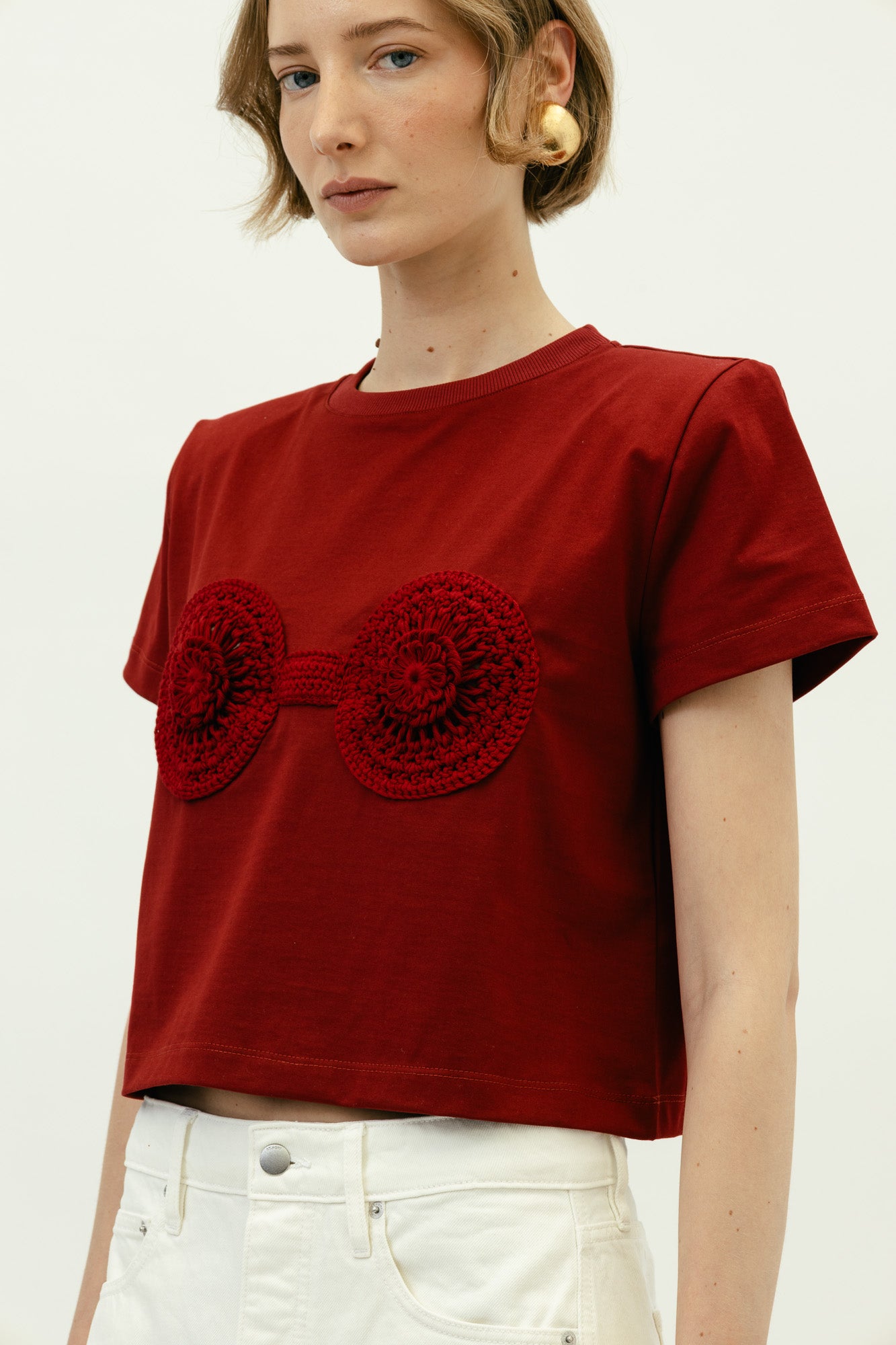 Crochet Bra T shirt in Bordeaux