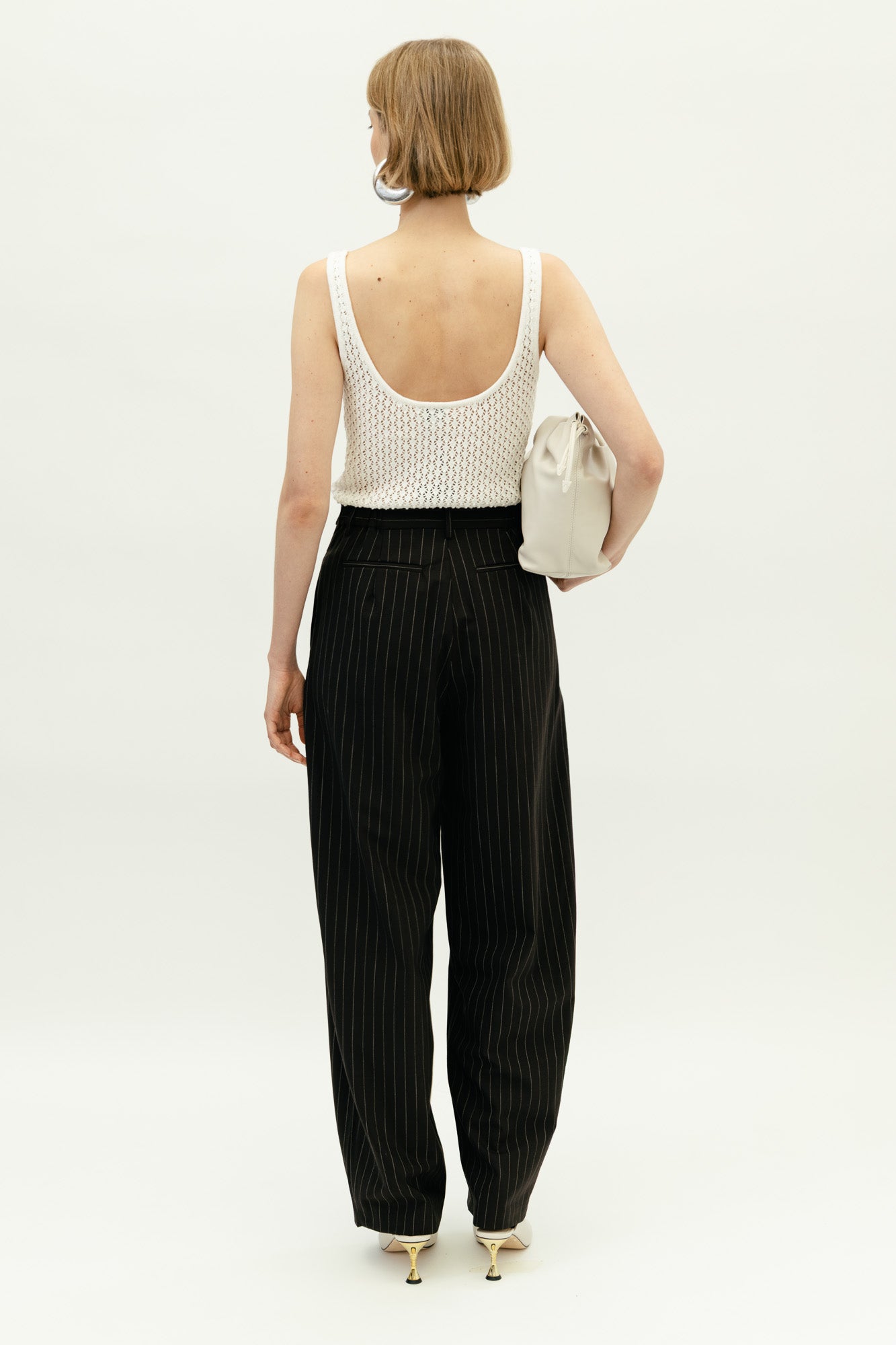 Wool Pinstripe Tapered Pants in Mahogany Stripe