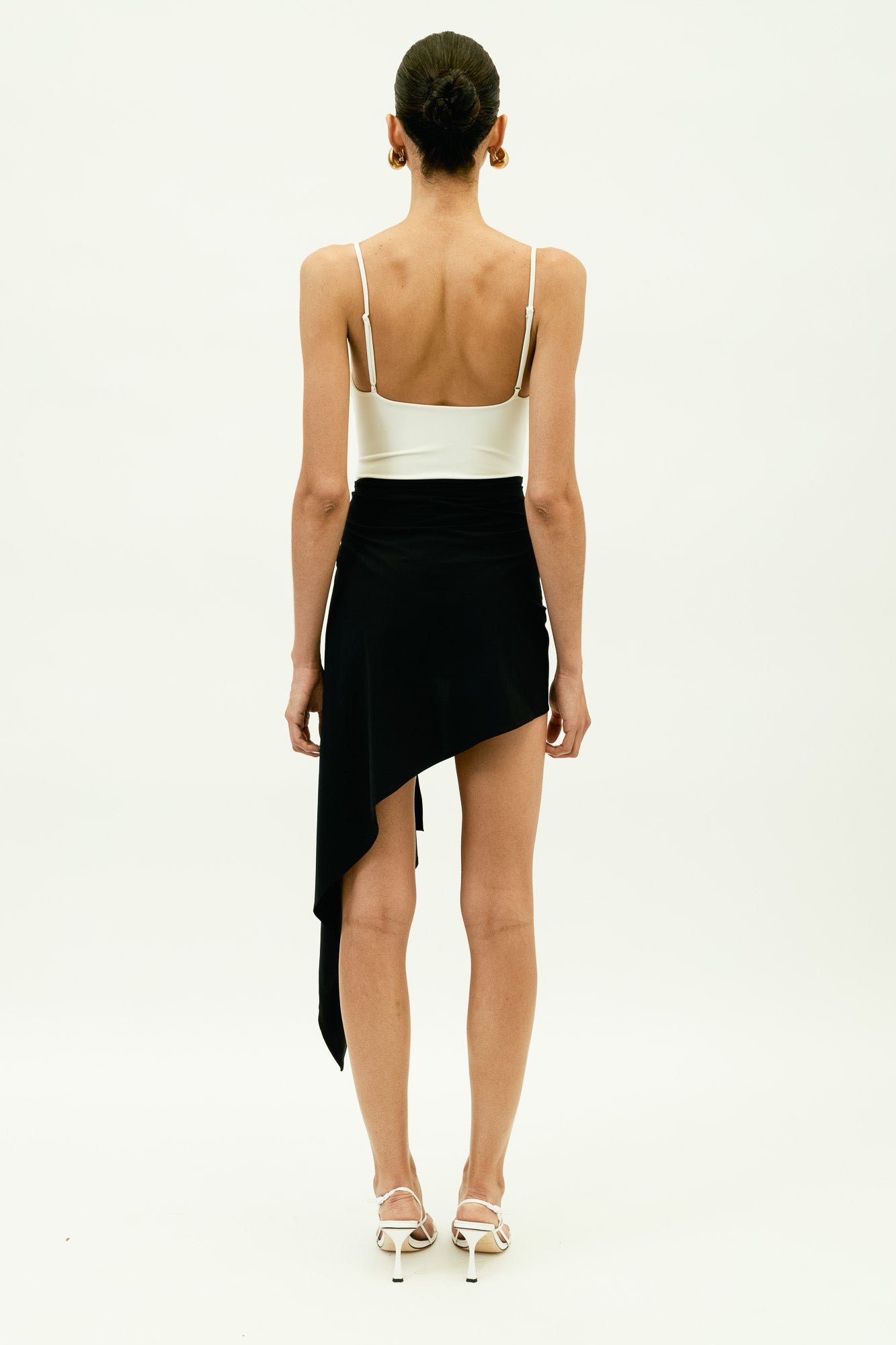 Asymmetrical Draped Swim Skirt in Black