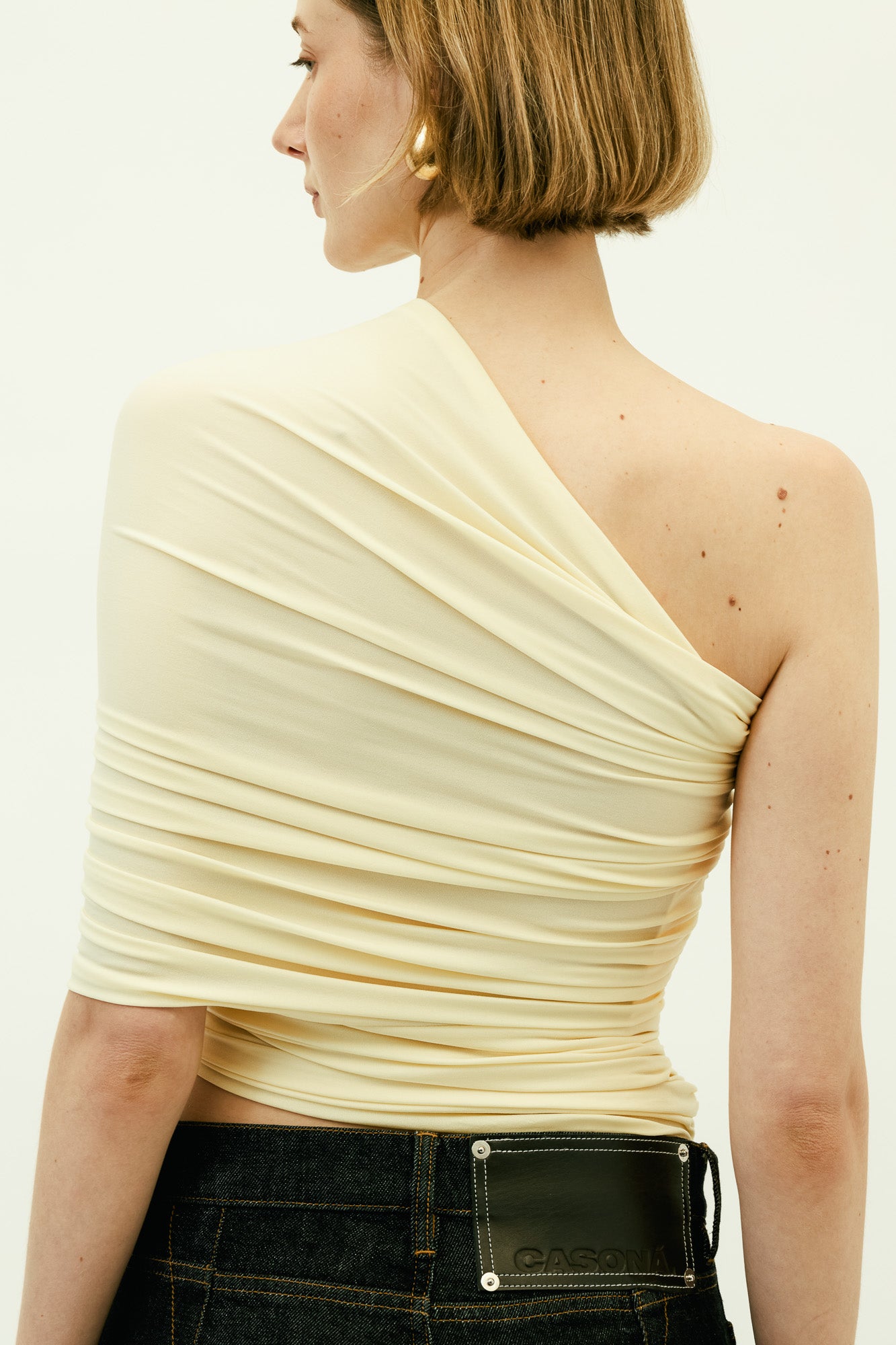 One-Shoulder Wrap Top in Yellow