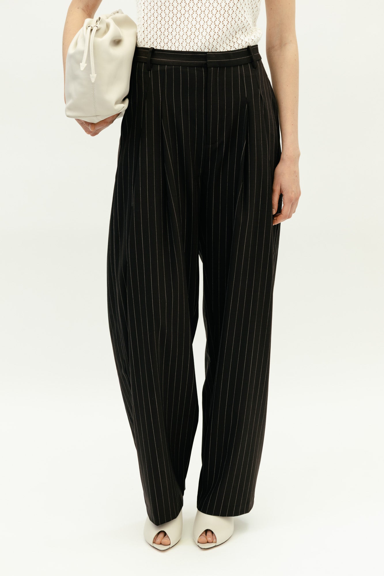 Wool Pinstripe Tapered Pants in Mahogany Stripe