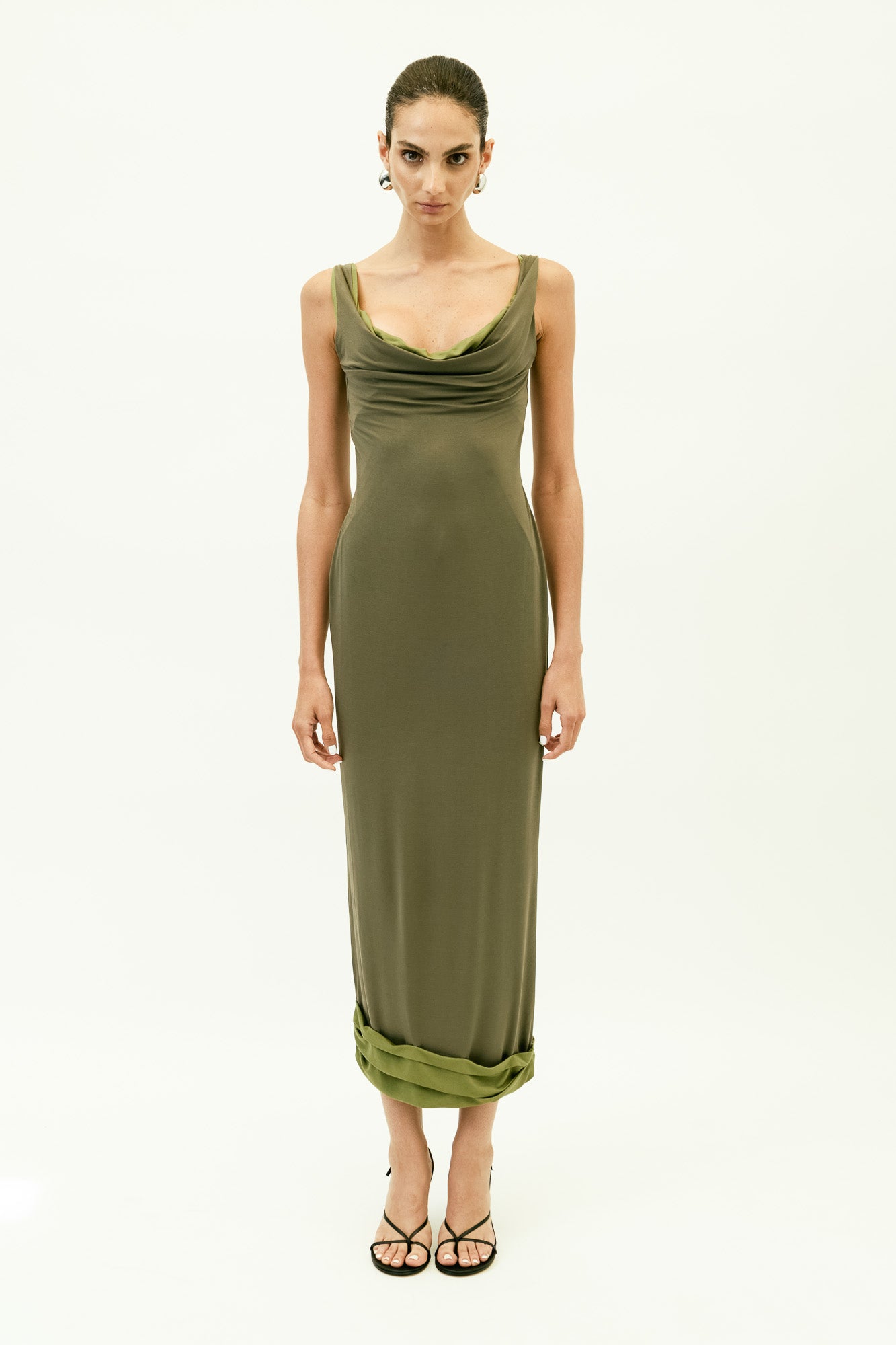 Double Layer Jersey Tank Dress in Khaki