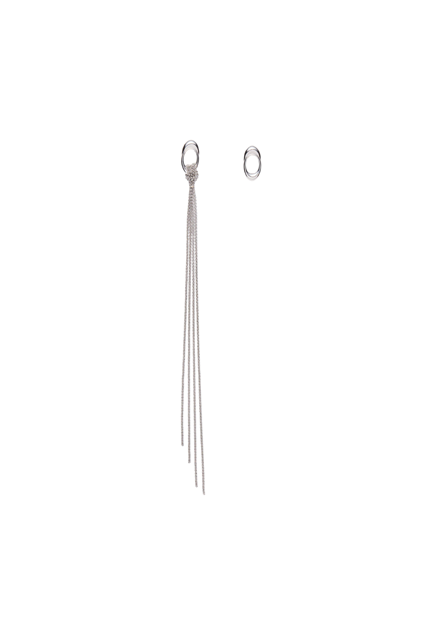 Silver tassel earring on a white background