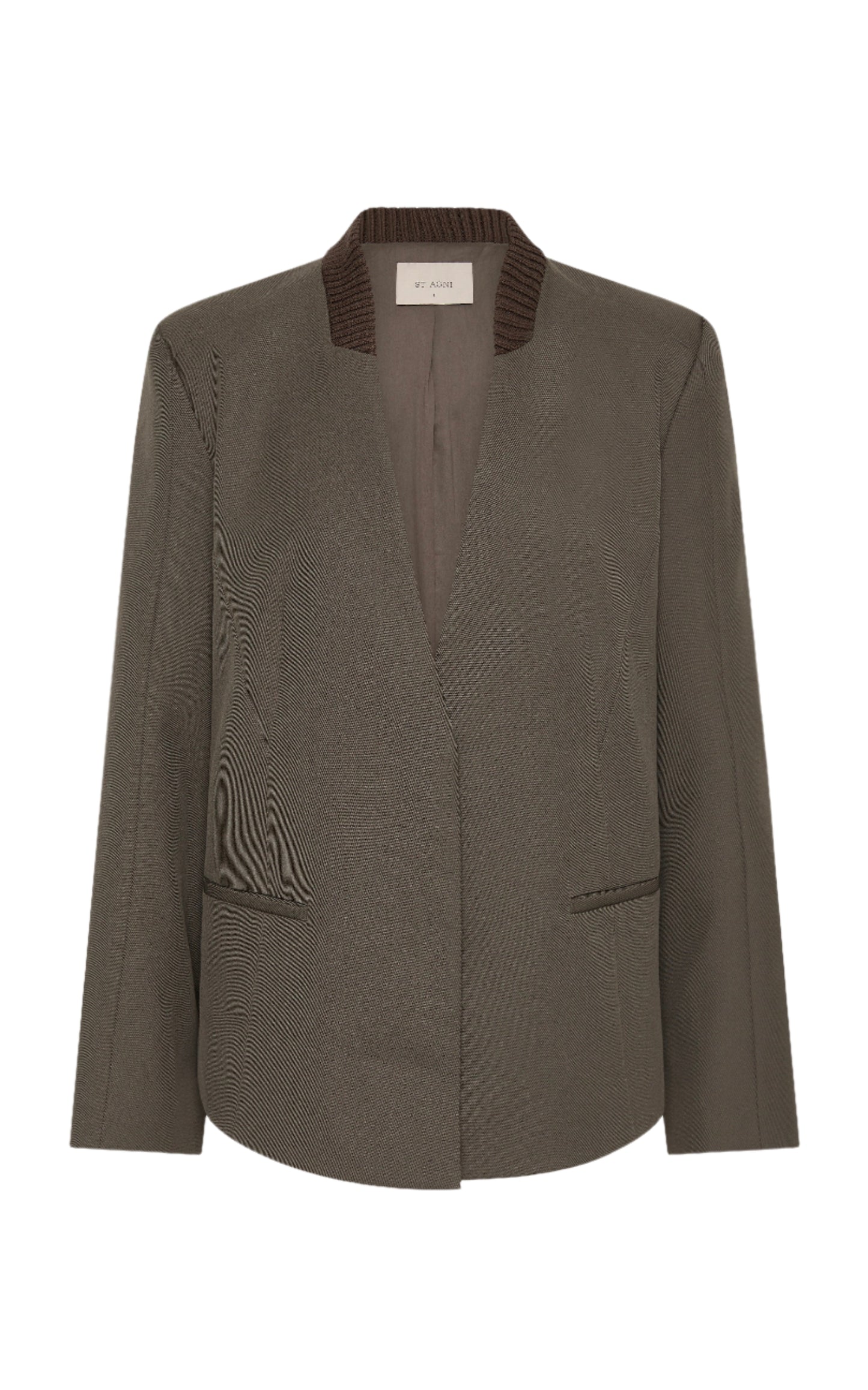 Dark green blazer with textured collar on a white background
