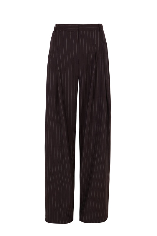 Wool Pinstripe Tapered Pants in Mahogany Stripe