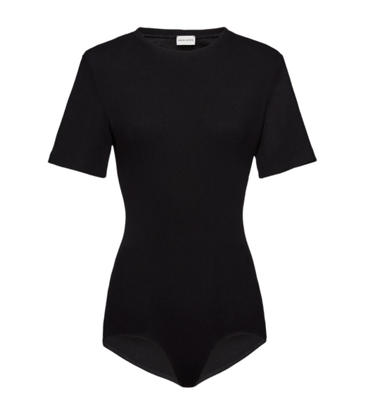 Ribbed Shortsleeved Bodysuit in Black