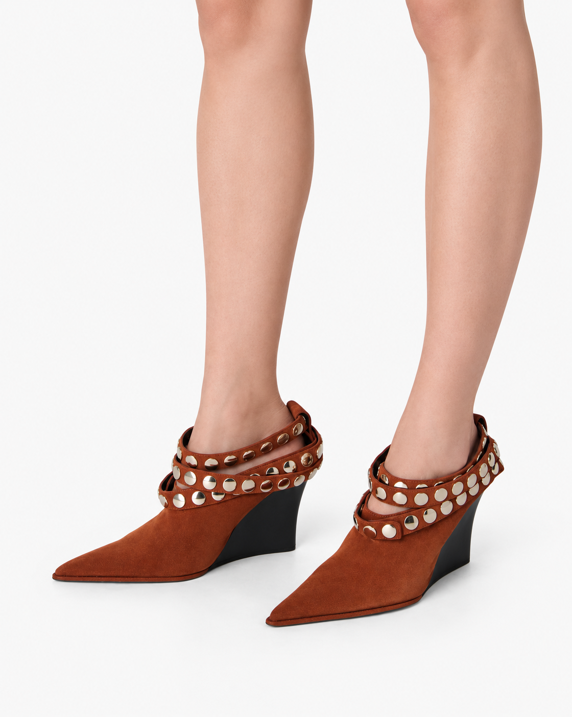 Fauve Click Studded Wedge Pumps