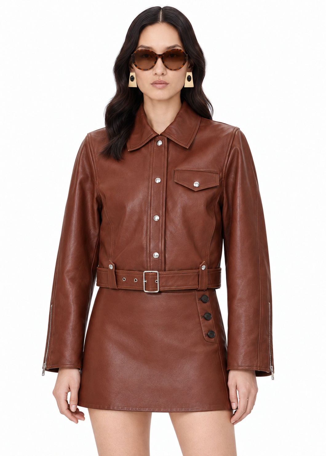 IRO Paris Rapha Boxy Leather Jacket in brown, view 2