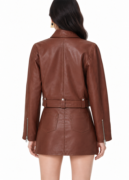 IRO Paris Rapha Boxy Leather Jacket in brown, view 3