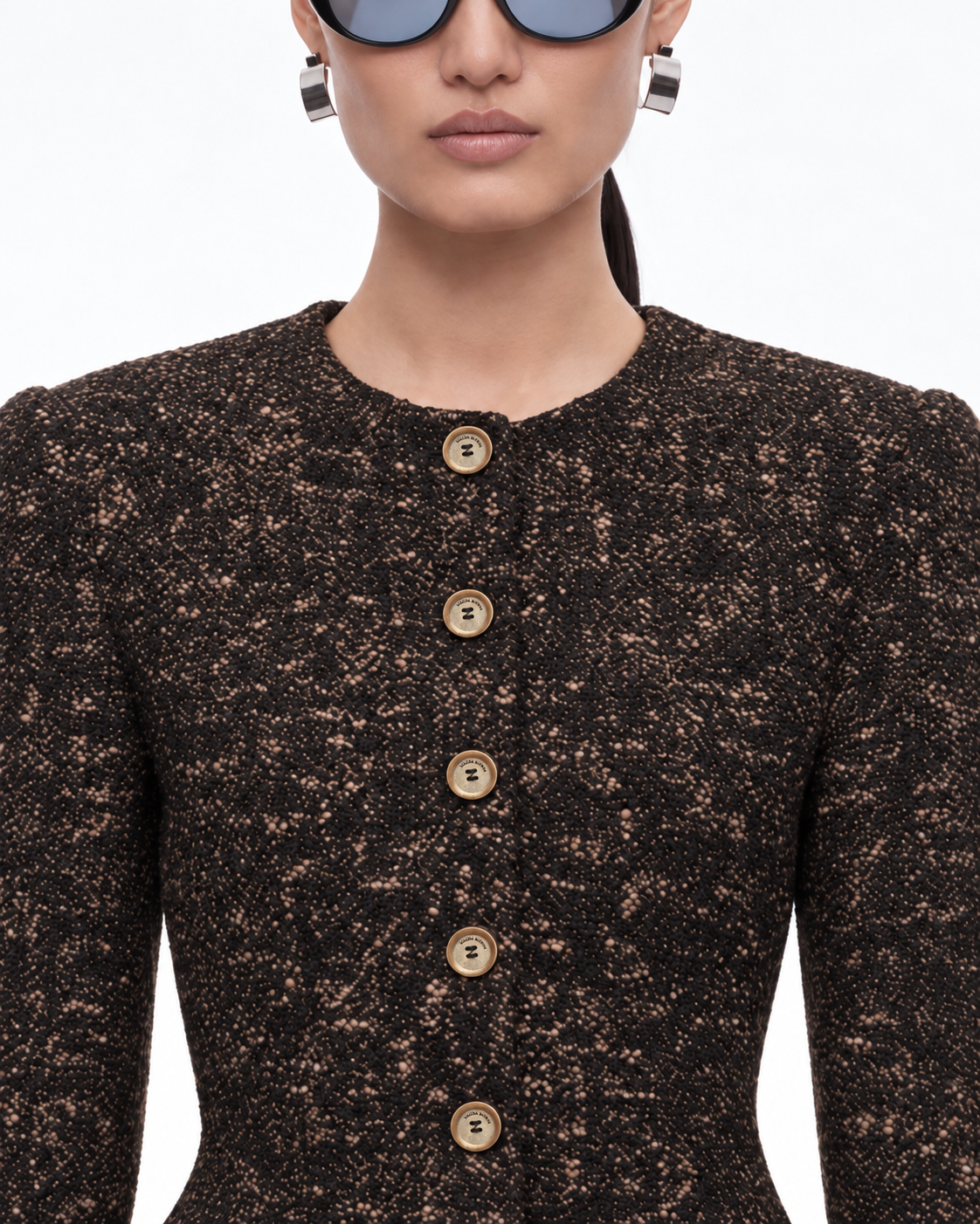 Fitted Bouclé Peplum Blazer in Brown