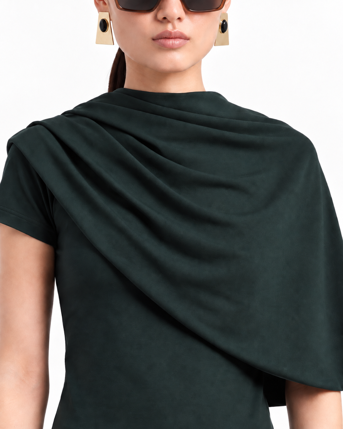 Fitted T-Shirt with Scarf in Dark Green