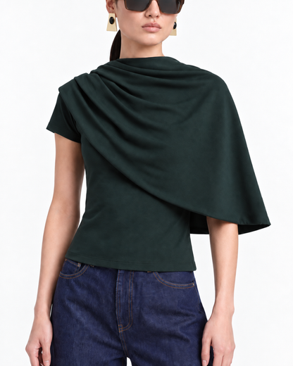 Fitted T-Shirt with Scarf in Dark Green