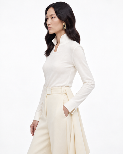 Square Neck Longsleeve in White