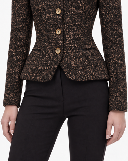 Fitted Bouclé Peplum Blazer in Brown