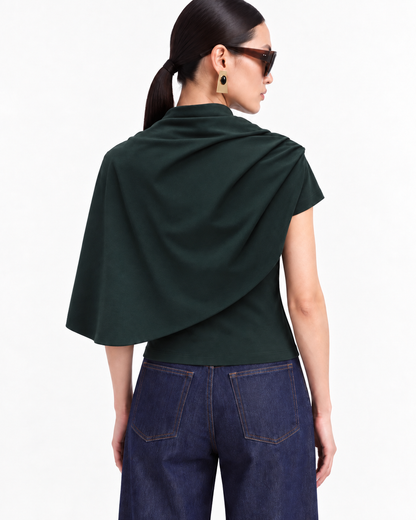 Fitted T-Shirt with Scarf in Dark Green