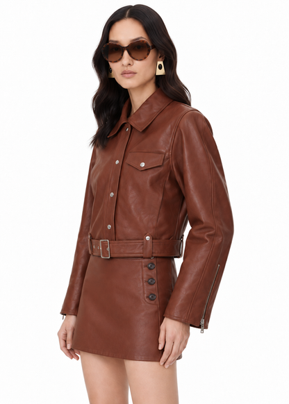 IRO Paris Rapha Boxy Leather Jacket in brown, view 5