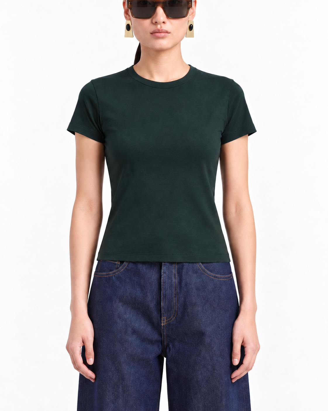 Fitted T-Shirt with Scarf in Dark Green