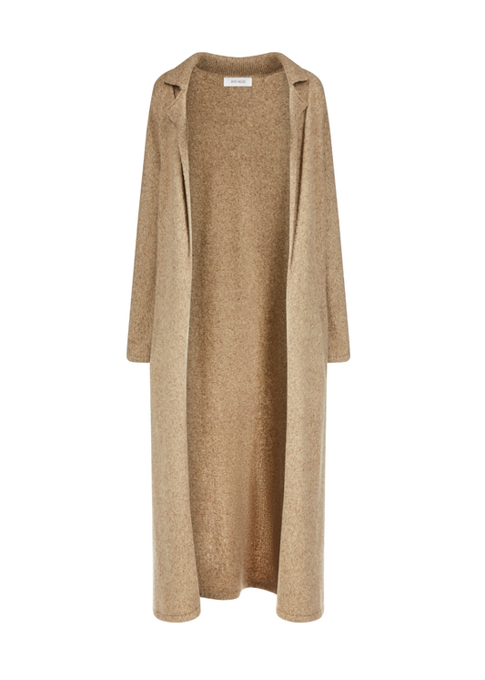 Beige long cardigan on a white background